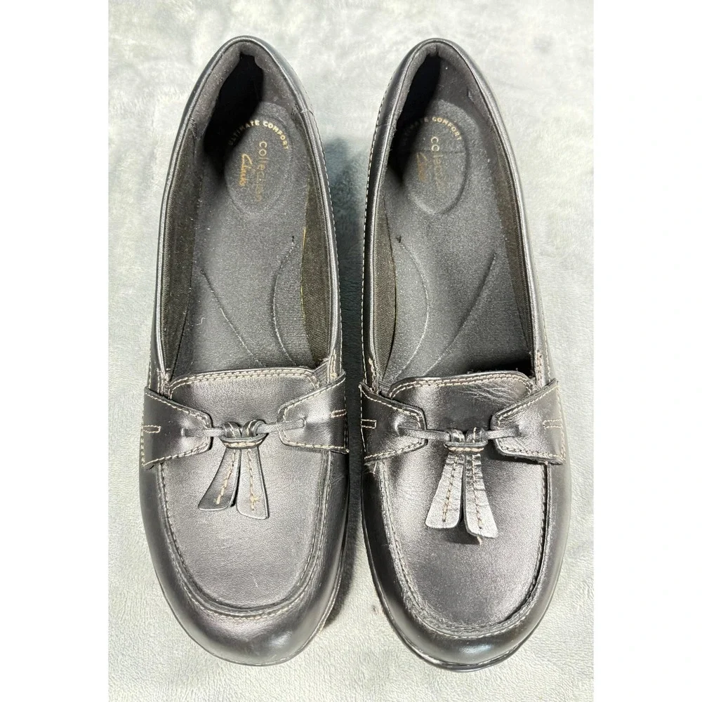Clarks Collection Loafers Womens 11 Black Leather Tassel Slip On